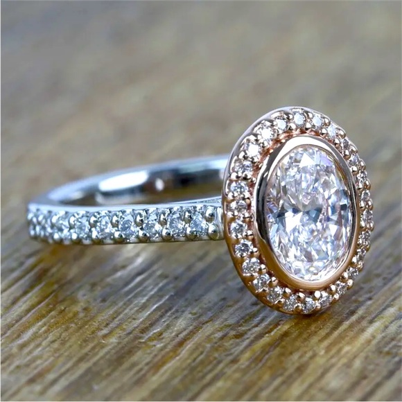 Jewelry - NEW Two-Tone 14k RoseGold/Sterling Silver Sim. Diamonds Ring